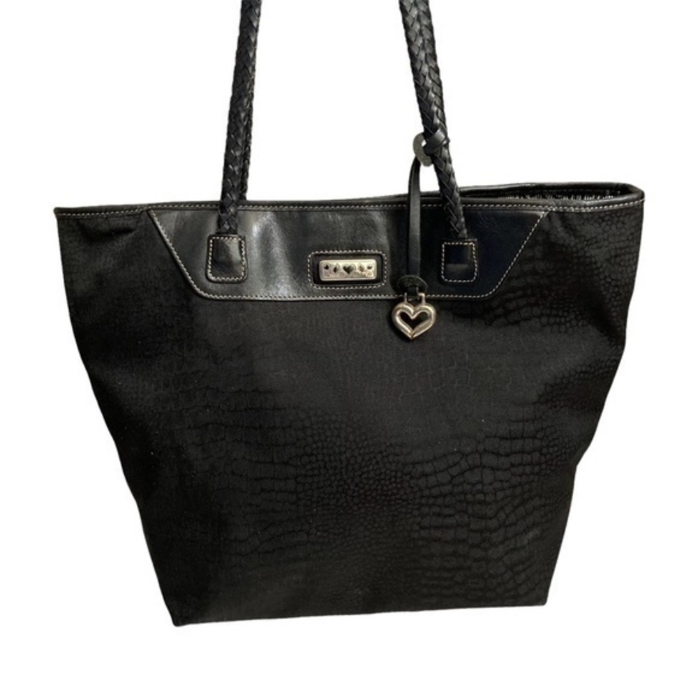 Brighton black leather and fabric tote bag